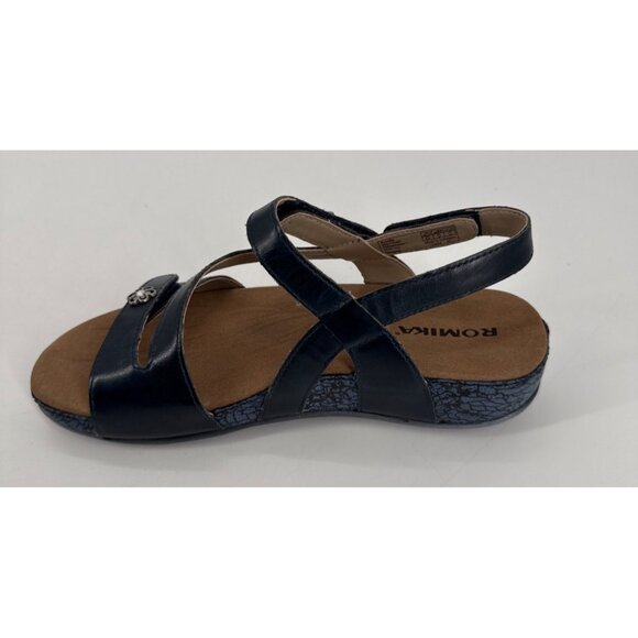 Romika Womens Sandal Strappy Wedge Navy Blue Fidschi 54 Size 37 6 6.5 New - Picture 9 of 13
